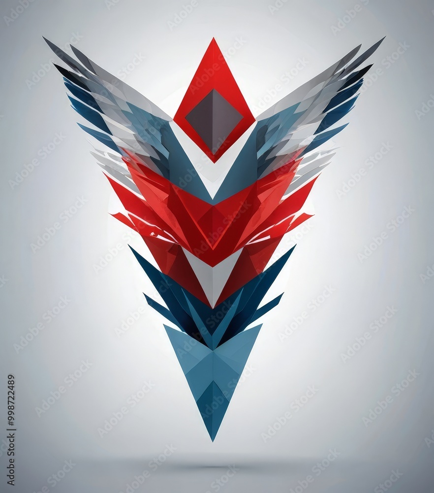 Poster a geometric design featuring a red diamond-shaped element at the top, surrounded by a series of tria