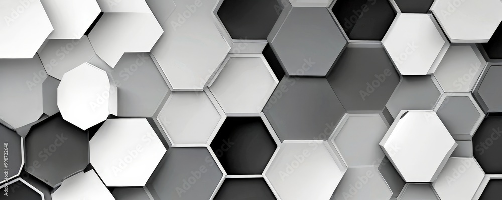 Fototapete a repeating pattern of hexagonal shapes in varying shades of gray and white, creating a visually striking and geometric design
