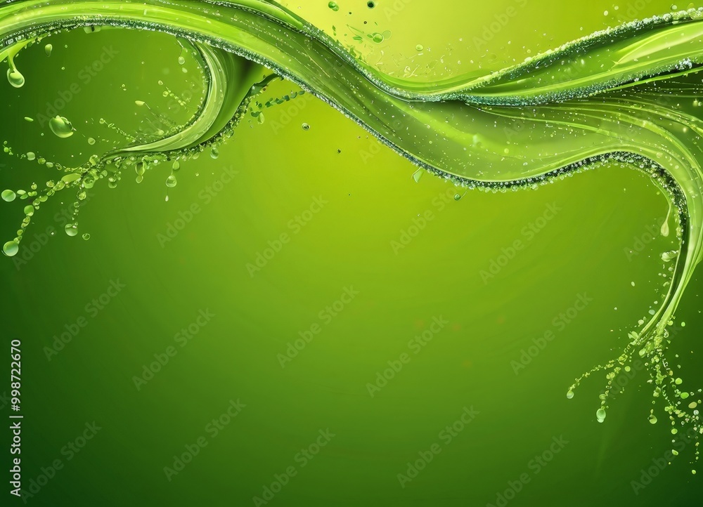 Fototapete a vibrant green background with a dynamic wave-like pattern and water droplets scattered throughout,