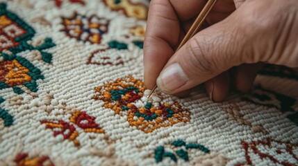 Tajik embroidery craftsmanship: artisan at work on intricate textile art