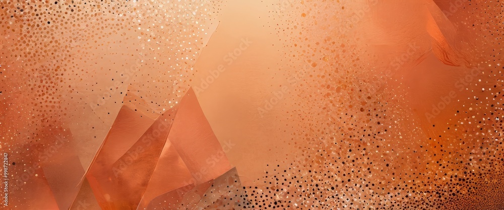 Poster an abstract composition of overlapping orange and brown shapes, with small white dots scattered throughout, creating a dynamic and textured visual effect