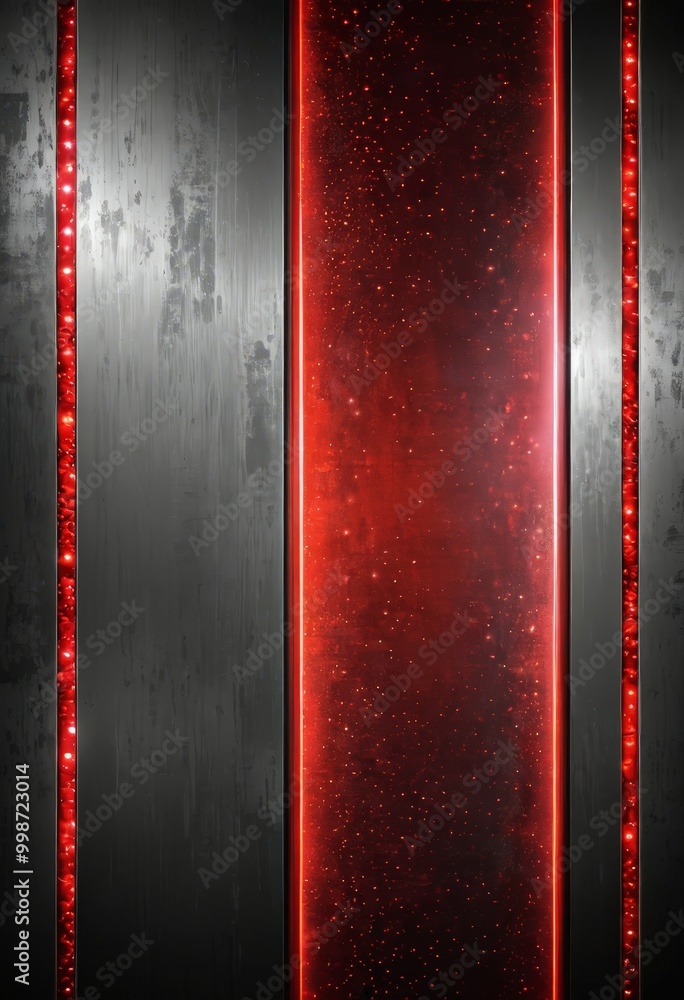 Leinwandbilder a striking contrast between a dark, textured background and a vibrant red vertical strip The strip is adorned with small red lights that create a mesmerizing glow, adding a
