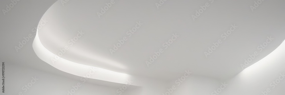 Poster a minimalist interior with a curved white ceiling and a light source on the left side, creating a sense of depth and dimension