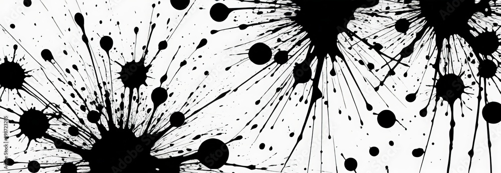 Leinwandbilder a striking black and white abstract composition, with splatters of ink or paint radiating outwards f