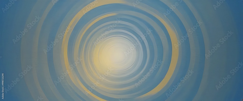 Poster a captivating abstract composition featuring concentric circles of varying sizes and colors, with a central white circle radiating outwards and a gradient of blue and yellow tones.