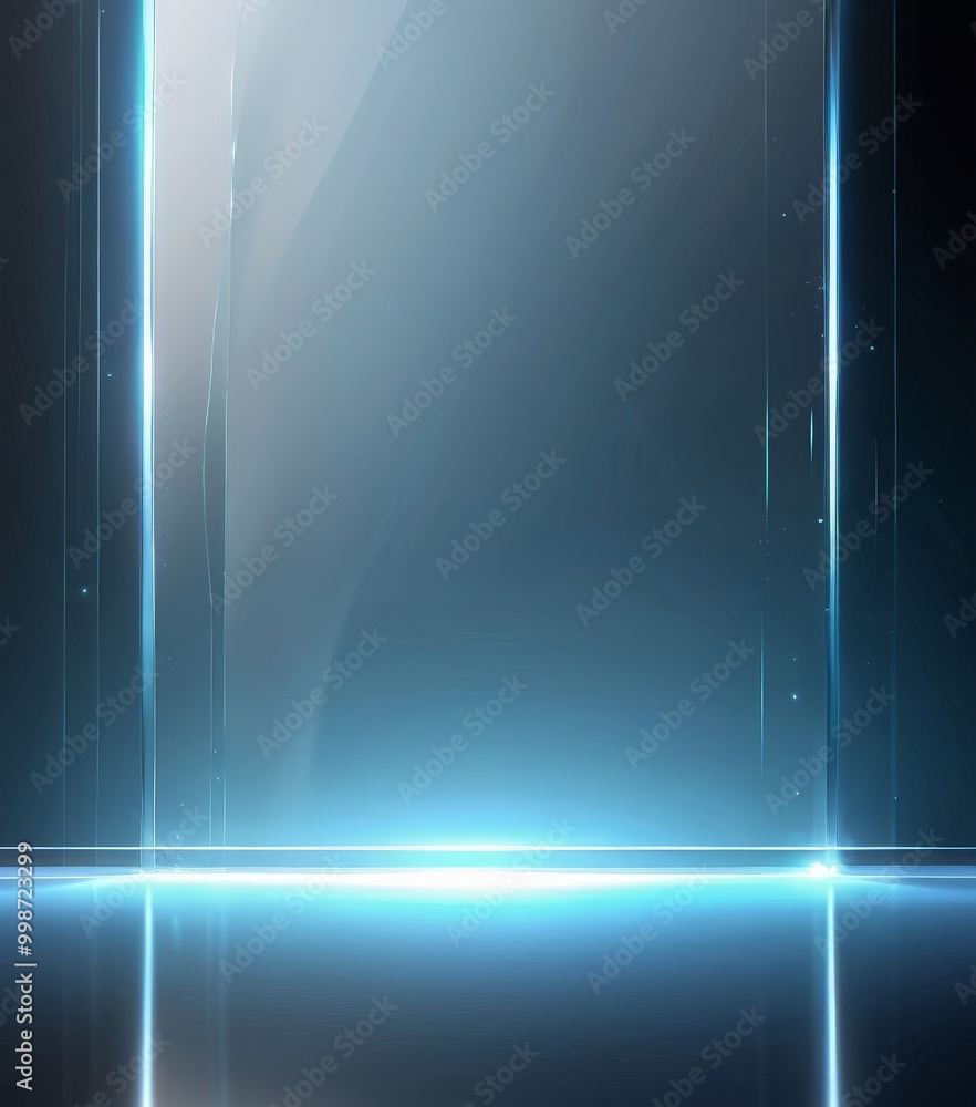 Poster a digital art piece featuring a dark background with a glowing blue line running horizontally across the center, flanked by two vertical lines on either side
