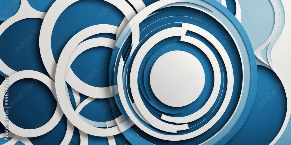 Leinwandbilder a complex arrangement of overlapping white and blue circles, creating a visually striking abstract p