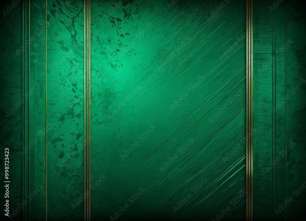 Poster a textured green background with vertical gold stripes, creating a striking contrast and a sense of 