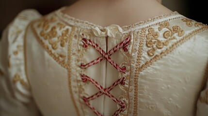 Obraz premium Traditional elegance with satin ribbons on ornate dress for celebration or event