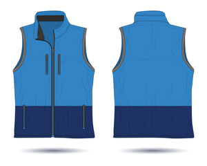 Modern blue zipper vest mockup front and back view