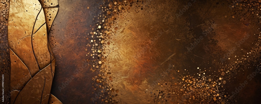 Poster a textured, abstract background with a golden, cracked section on the left side, and a scattering of