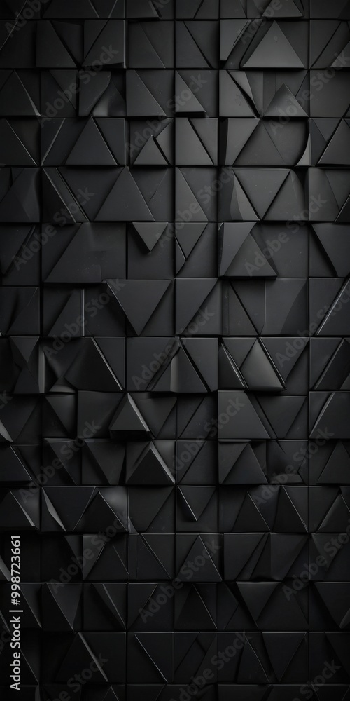 Poster a black geometric pattern composed of numerous triangular shapes arranged in a grid-like fashion The precise arrangement of the triangles and the absence of