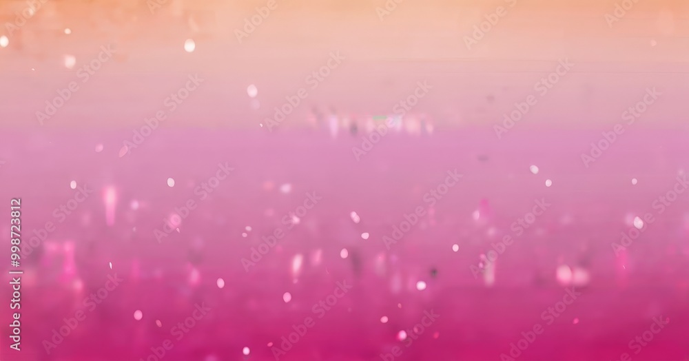 Poster a gradient background transitioning from a soft pink at the top to a warm orange at the bottom, with small white dots scattered throughout the scene