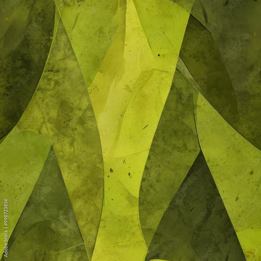 Poster a vibrant abstract composition of overlapping green and yellow shapes, creating a dynamic and visually striking pattern