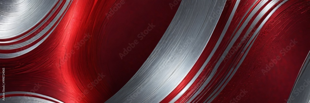 Aufkleber a striking abstract composition of red and silver metallic lines, creating a dynamic and visually captivating pattern.