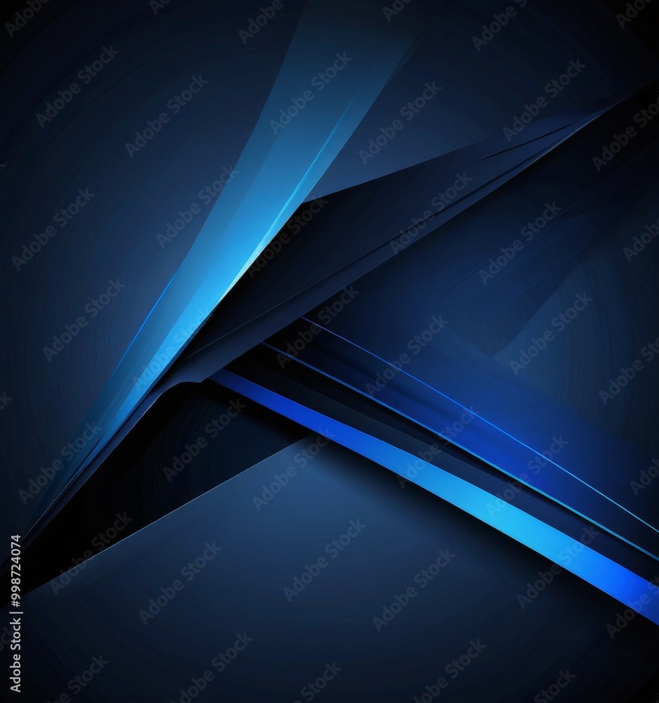 Poster a dark blue abstract background with intersecting diagonal lines in varying shades of blue, creating a sense of depth and movement