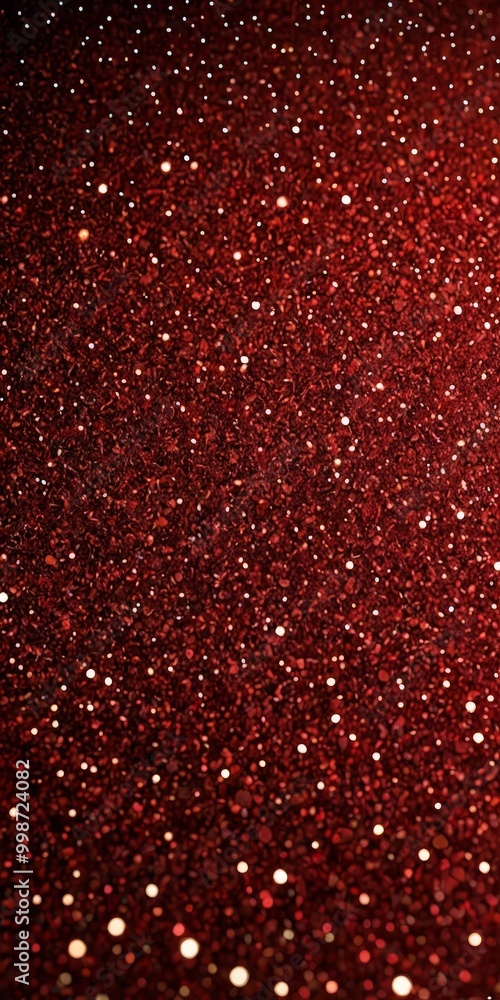 Poster a close-up view red glittery surface, with numerous small white dots scattered throughout, creating 