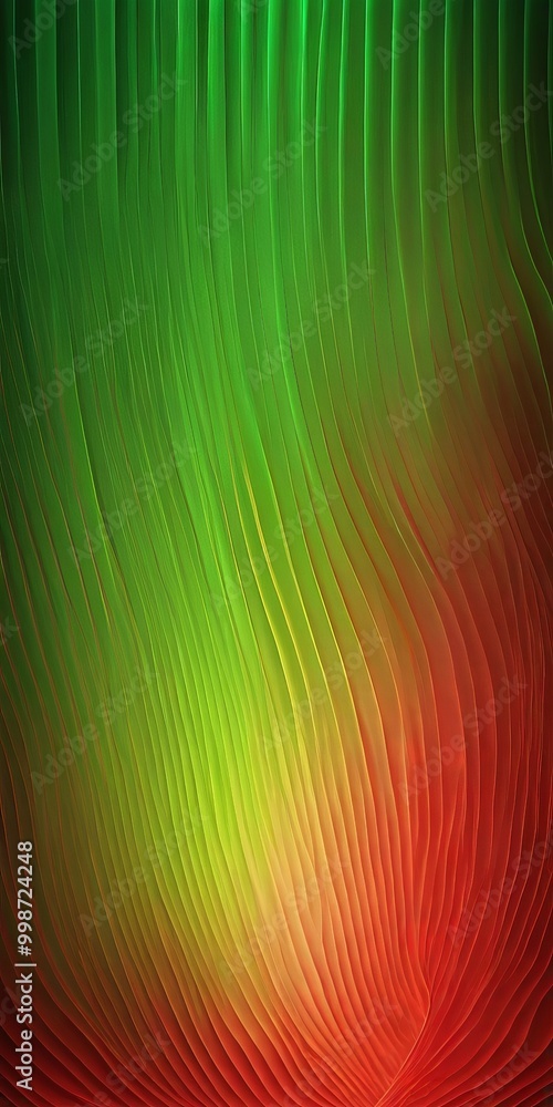 Poster a vibrant abstract pattern composed of overlapping lines and curves in various shades of green, yellow, orange, and red, creating a dynamic and visually striking composition