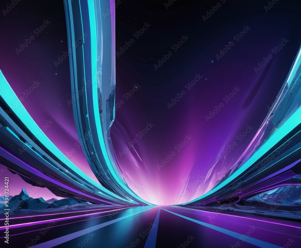 Aufkleber a futuristic cityscape with towering structures and a glowing highway leading into the distance the 