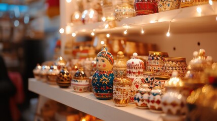 Traditional russian market with colorful goods for festive d&eacute;cor and gift ideas