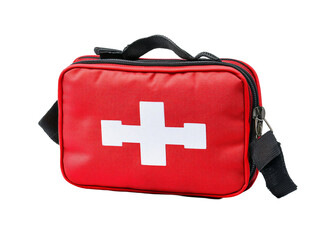 a red first aid kit with a white cross on it