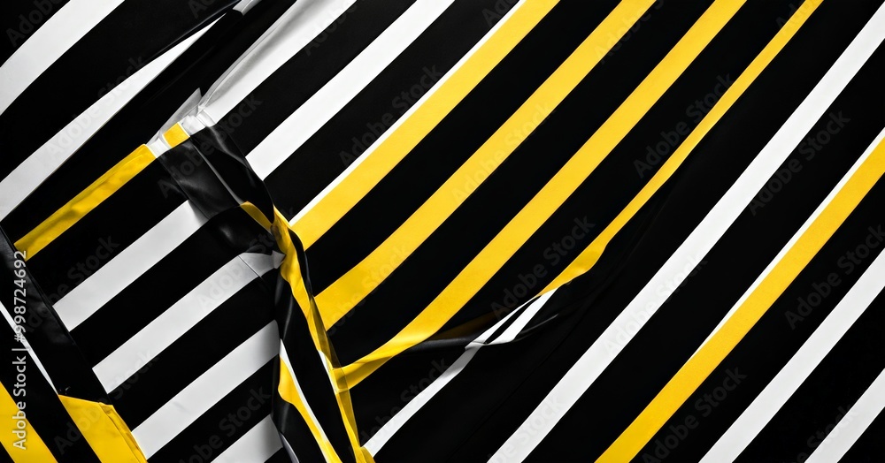 Aufkleber a close-up view of a black and white striped surface with diagonal yellow lines intersecting the black and white stripes.