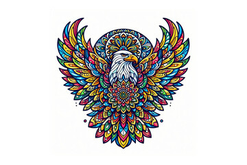 Obraz premium Colorful eagle mandala design, white background
