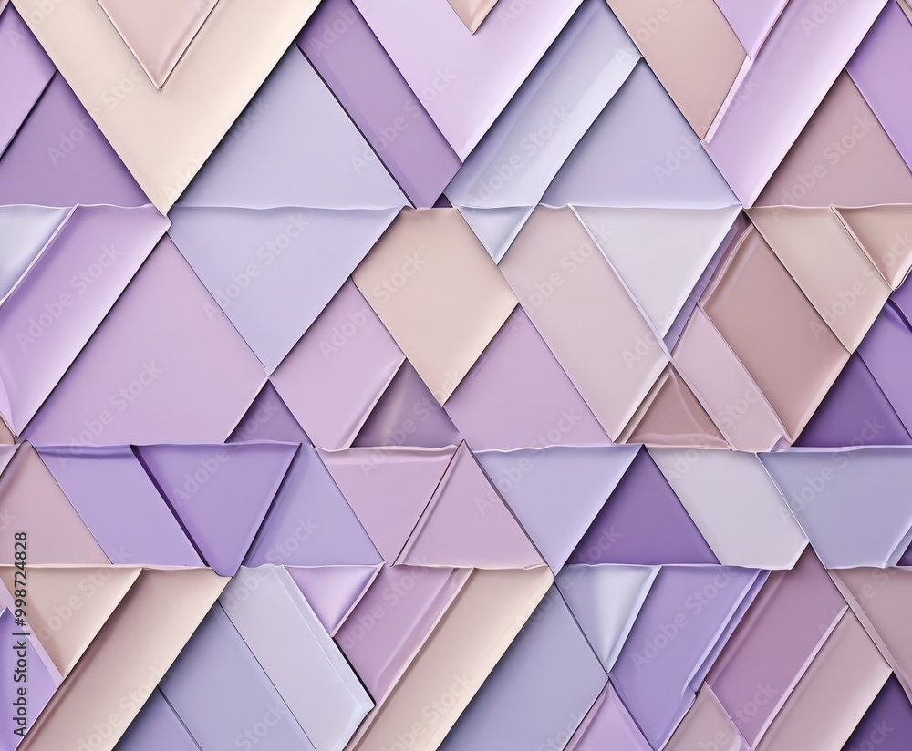 Poster a geometric pattern composed of numerous overlapping triangles in various shades of purple, ranging from light to dark The arrangement of the triangles
