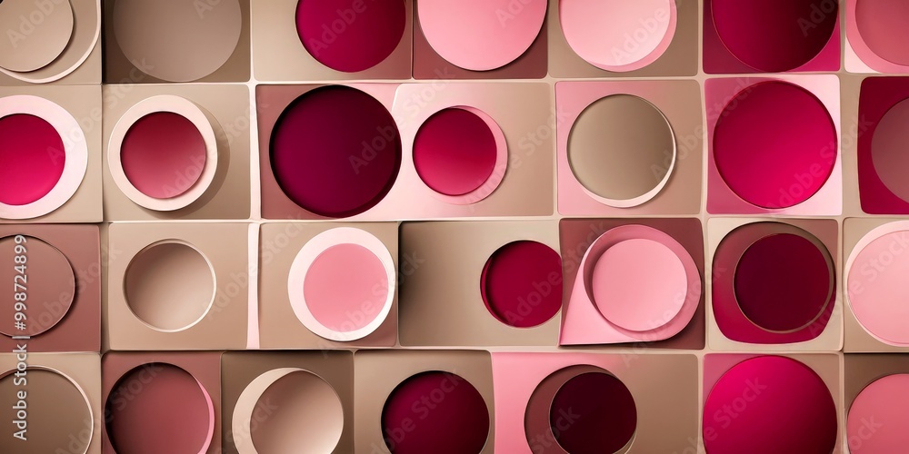 Leinwandbilder a geometric pattern composed of overlapping circles in various shades of pink and brown, creating a visually striking and abstract design