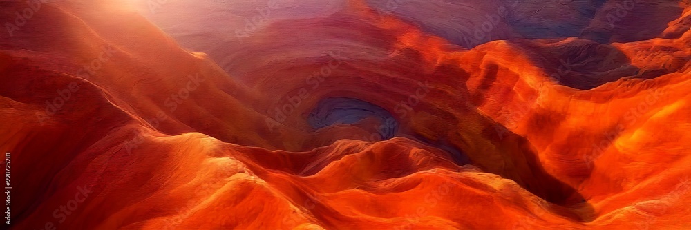 Poster aerial view canyon with vibrant orange and red rock formations, creating a sense of depth and moveme
