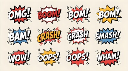 Comic Book Speech Bubbles   Pop Art Sound Effects   Cartoon Words    Graphics