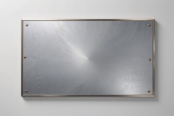 there is a metal plaque with a metal frame on the wall