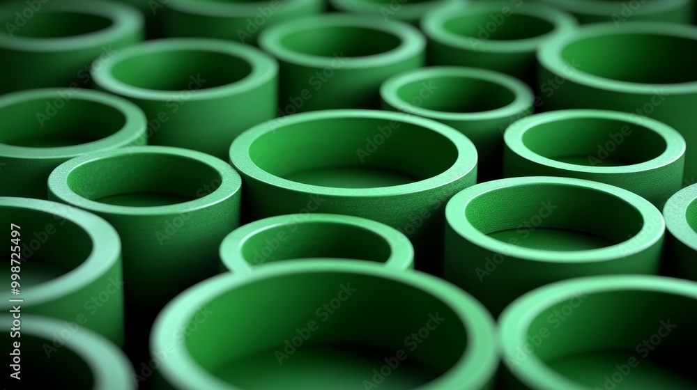 Poster A close-up view of multiple green pipes arranged aesthetically, showcasing texture and shape design.