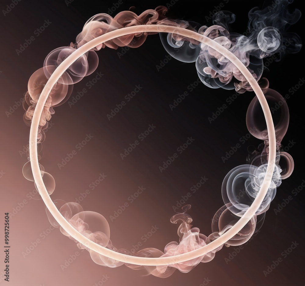 Aufkleber a circular frame composed of smoke swirls and bubbles against a dark background.