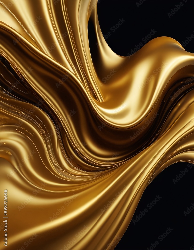 Poster a dynamic, swirling pattern of gold fabric or material, with a dark background that accentuates the 