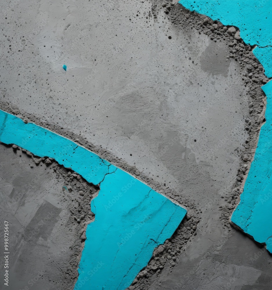 Poster a close-up view of a concrete surface with a geometric pattern of blue and gray tiles.
