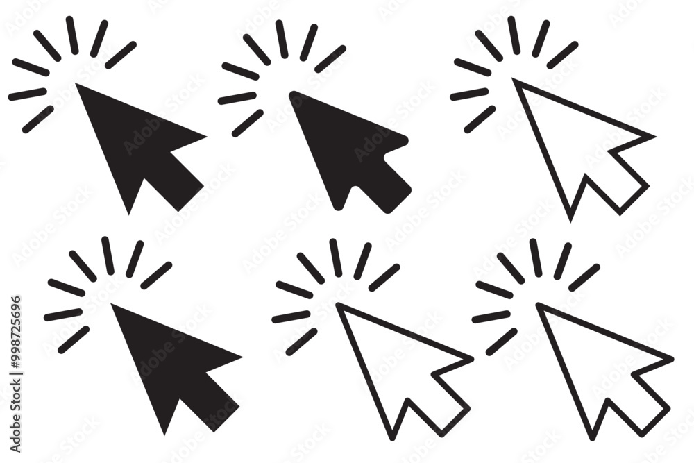 Poster computer mouse click cursor arrow icons set. clicking cursor. hand cursors icons click set. pointer 