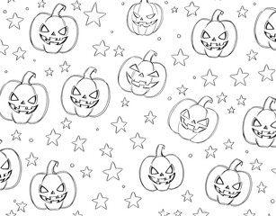 Coloring book, Halloween, Pumpkins, Bats and Stars