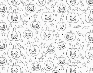 Coloring book, Halloween, Pumpkins, Bats and Stars