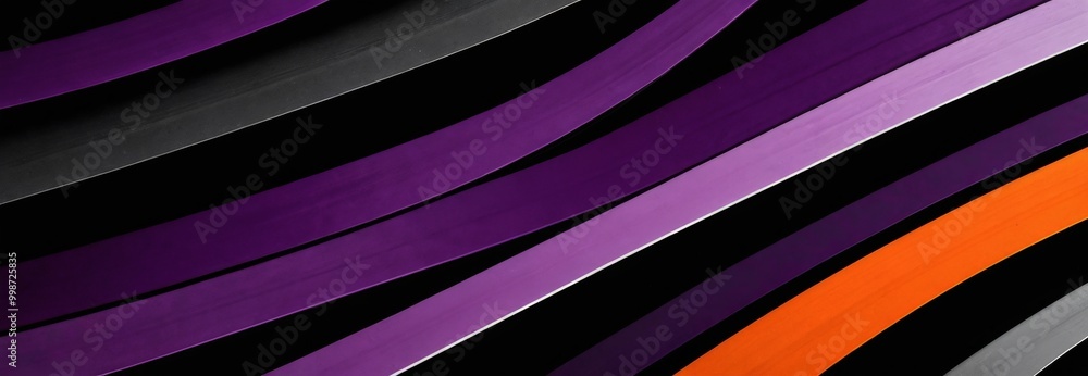 Aufkleber a diagonal arrangement of curved lines in various shades of purple, black, and orange, creating a vi