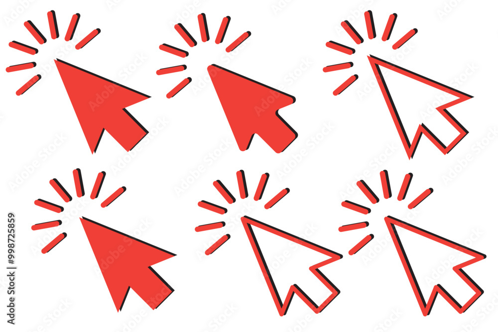 Poster computer mouse click cursor arrow icons set. clicking cursor. hand cursors icons click set. pointer 