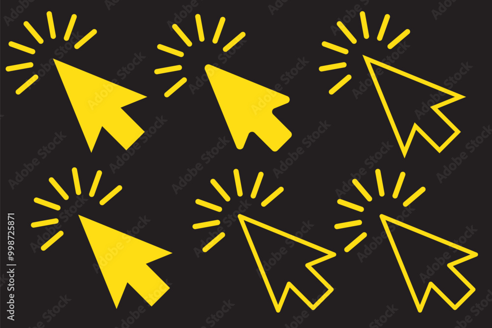 Poster computer mouse click cursor arrow icons set. clicking cursor. hand cursors icons click set. pointer 