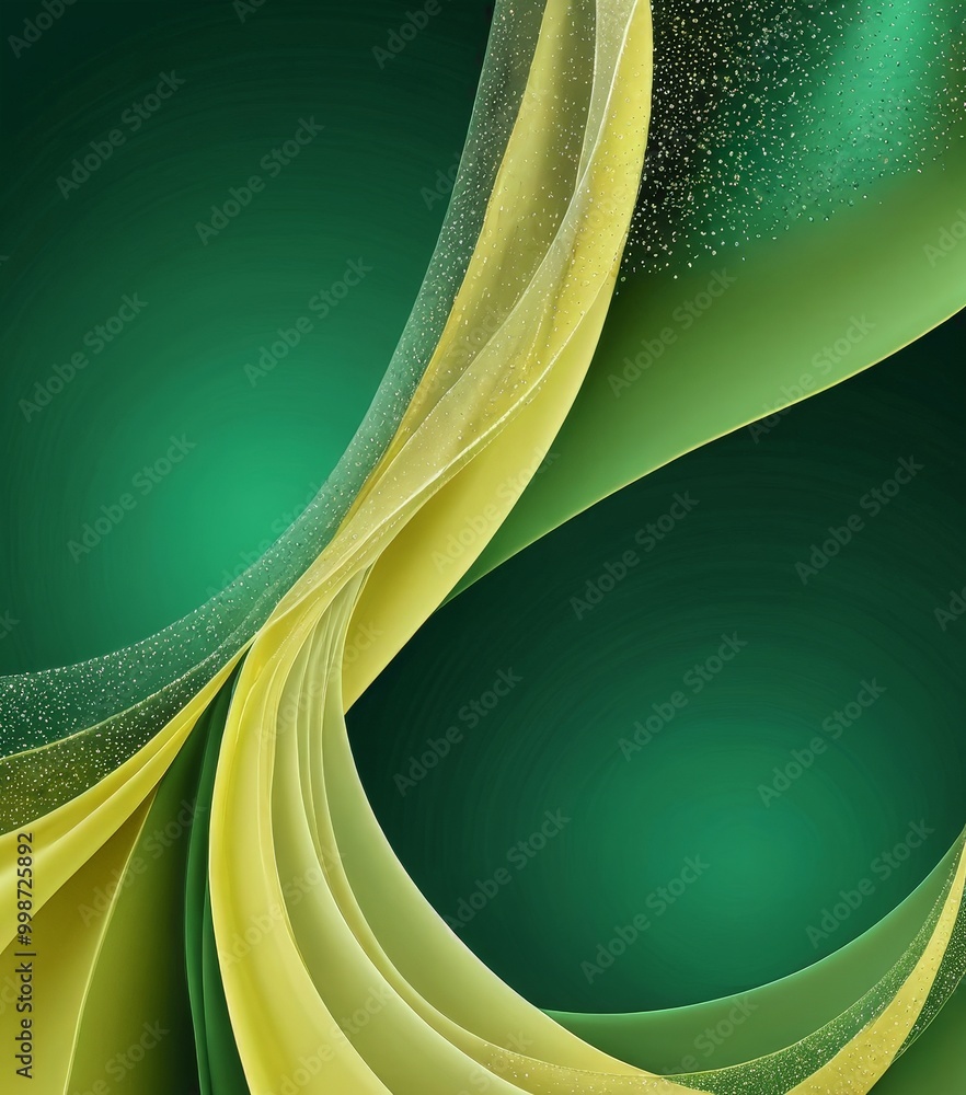Poster a vibrant abstract composition with a gradient of green and yellow hues, accented by a shimmering go