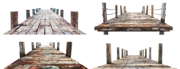 Set of weathered wooden piers, cut out