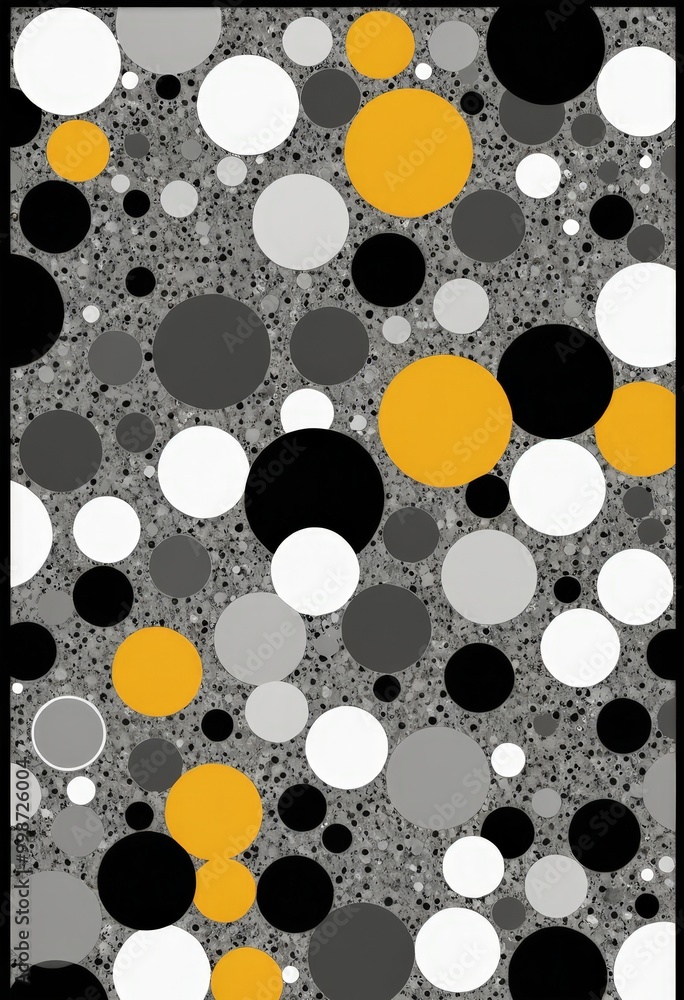 Aufkleber a pattern of overlapping circles in various shades of gray, black, and yellow, creating a visually striking and abstract design