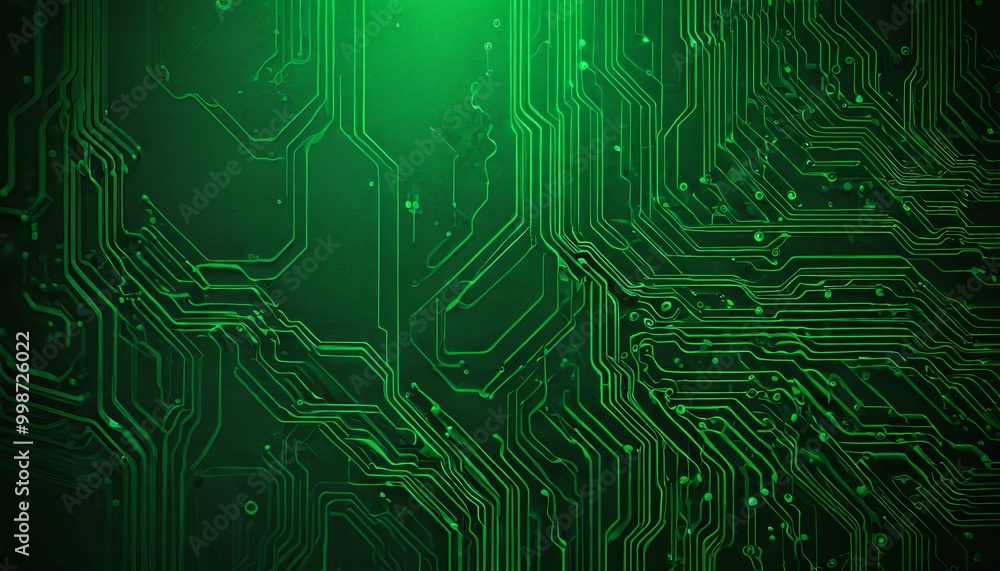 Aufkleber a detailed view green circuit board with numerous lines and dots, creating a complex pattern