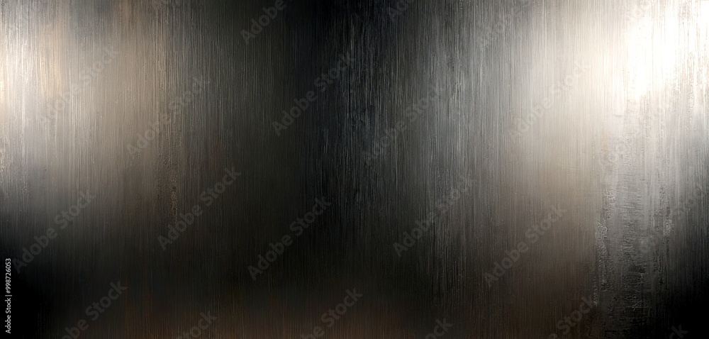 Poster a textured, metallic surface with a gradient of dark and light gray tones, creating a sense of depth and movement