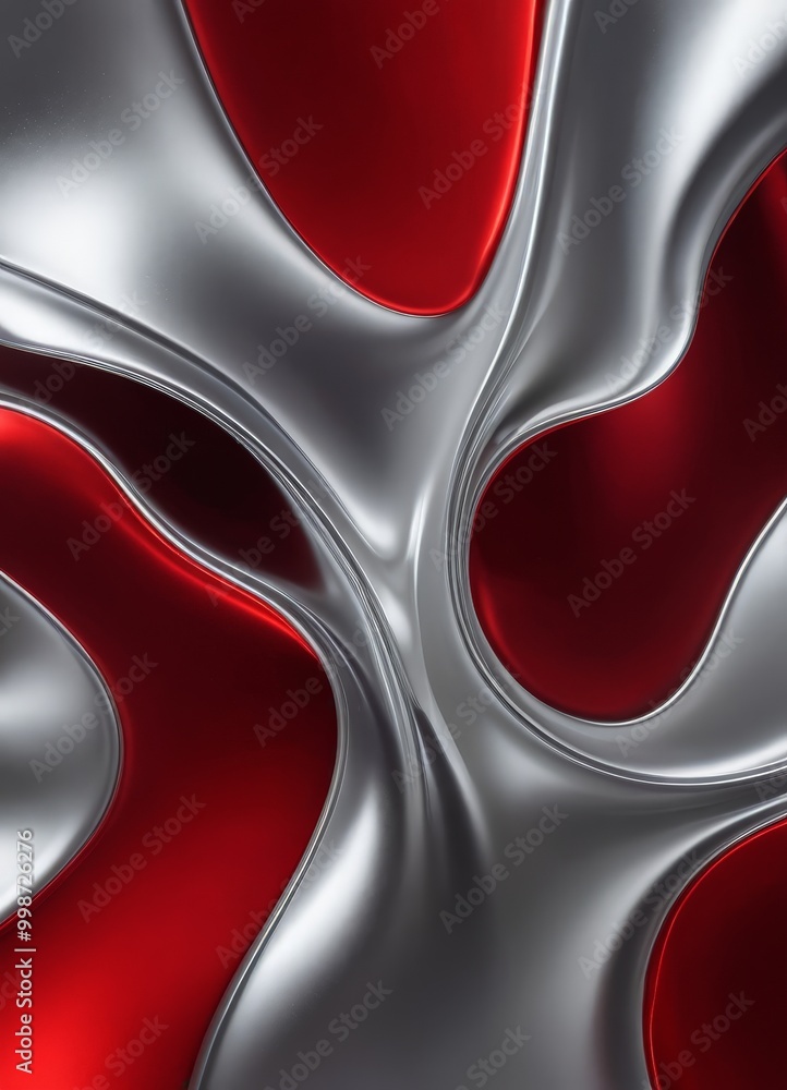 Aufkleber a close-up view shiny, metallic surface with a repeating pattern of red and silver curves The metallic surface appears to be made shiny material, possibly aluminum