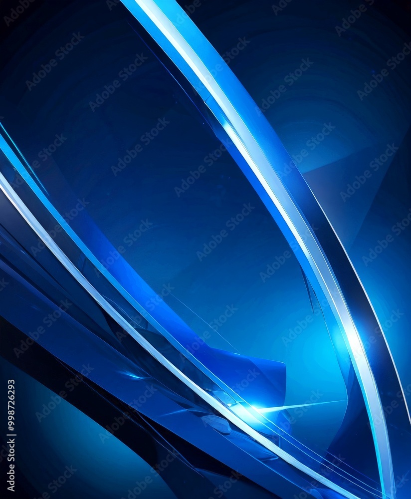 Poster a striking abstract composition of curved lines and blue hues, creating a sense of movement and dynamism