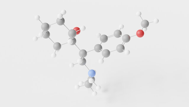 venlafaxine molecule 3d, molecular structure, ball and stick model, structural chemical formula antidepressant